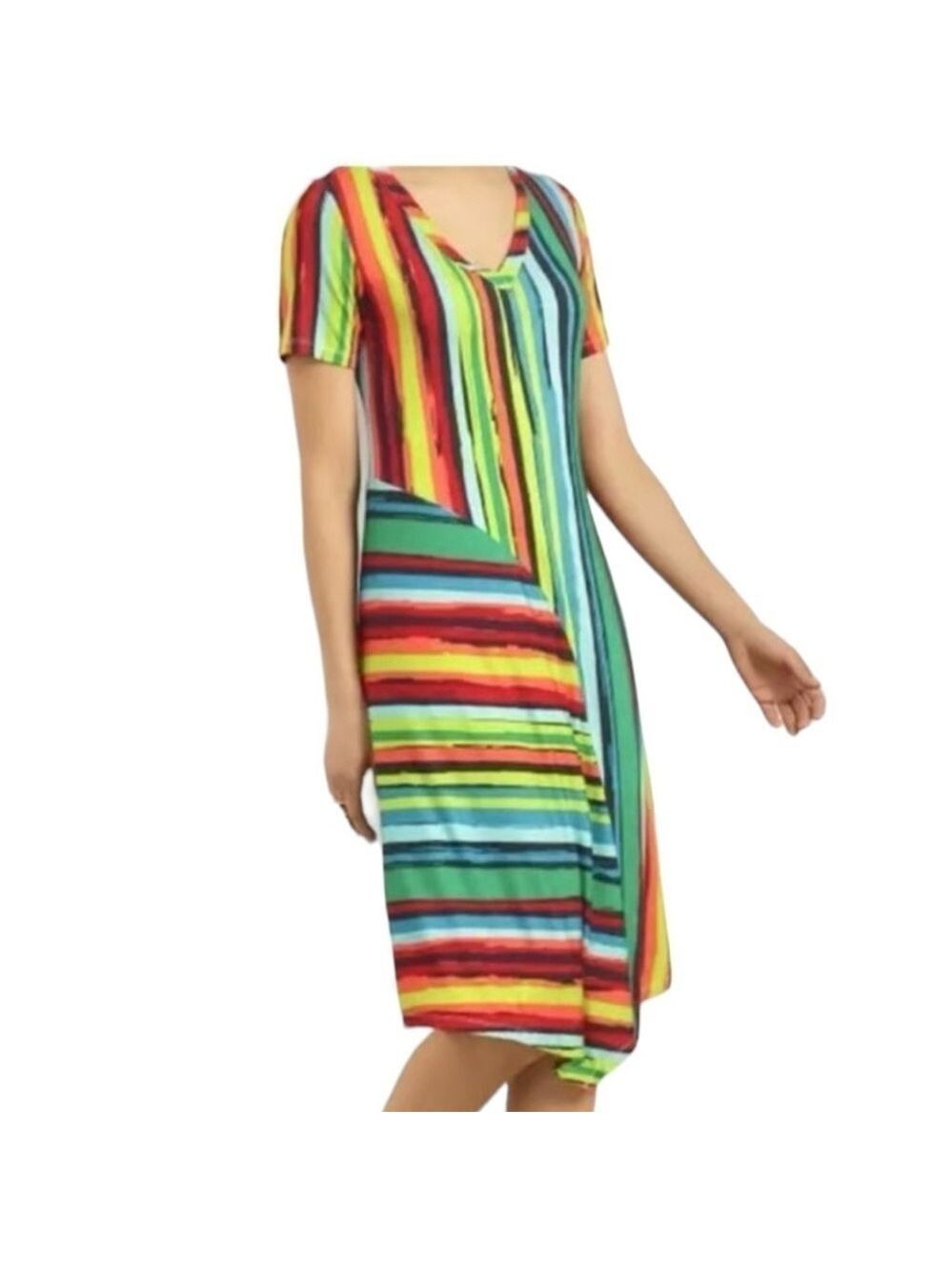 Soft Surroundings Happy Place Asymmetrical Dress Tropics Multi Stripe Medium